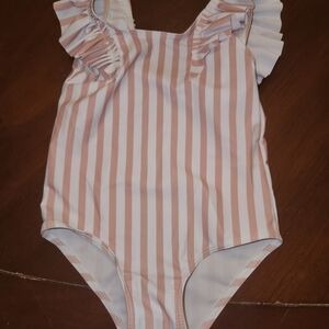 Striped Ruffle One-Piece Swimsuit - Pink & White